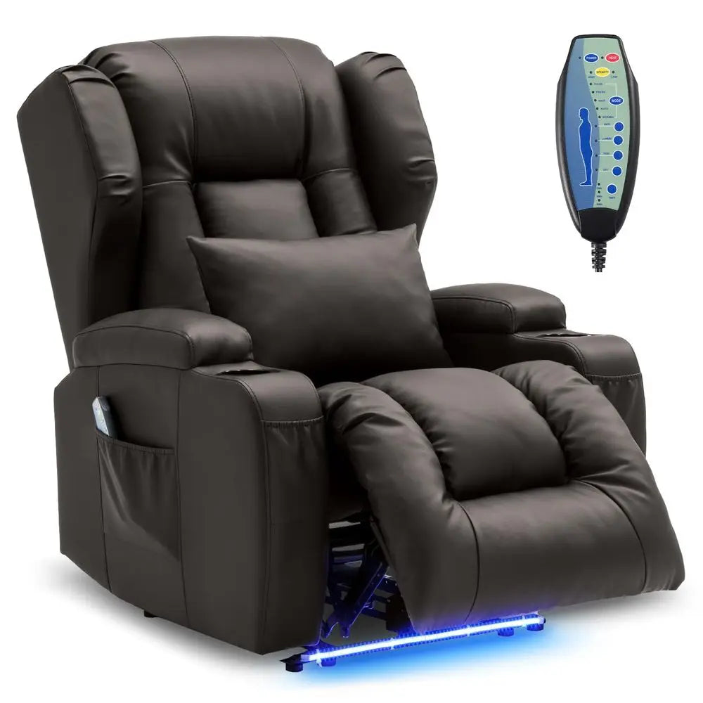 Power Recliner Chair, Electric Wall Hugger Reclining Sofa with Massage amp Heat, Overstuffed Movie Theater Seating with LED USB