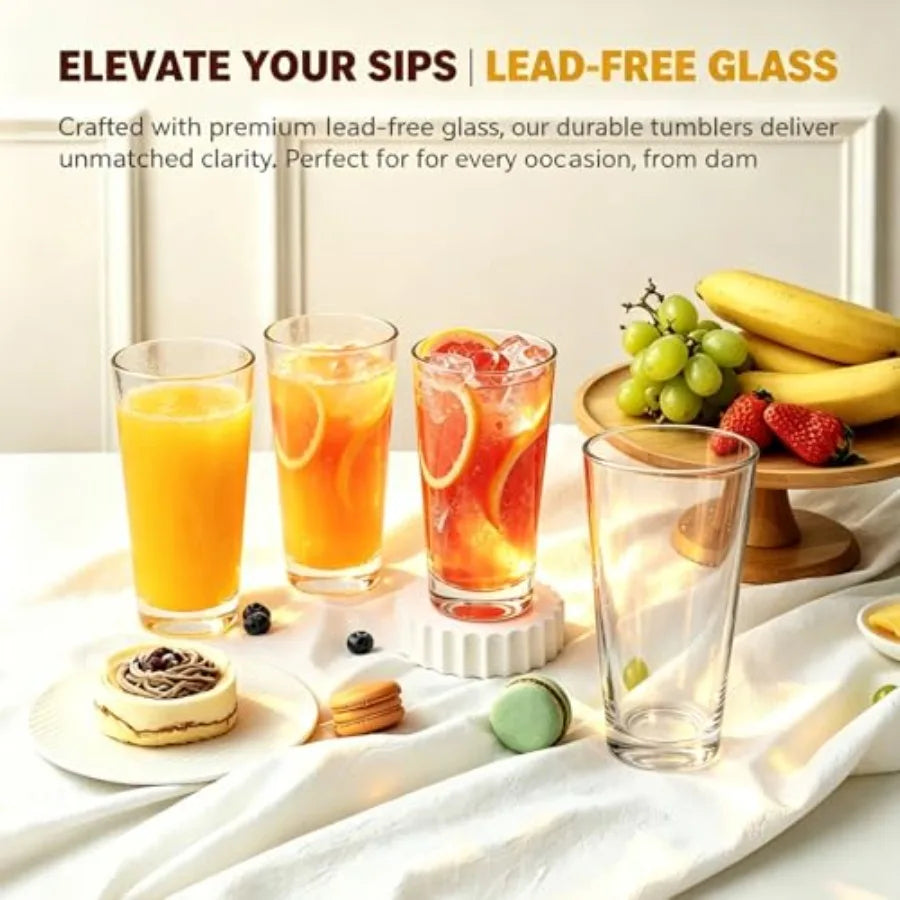 Glass Cups 17 oz, Clear Drinking Tumblers For Home, Highball Glass Drinking Glasses For Beverages, Cocktail Glass, Large Water