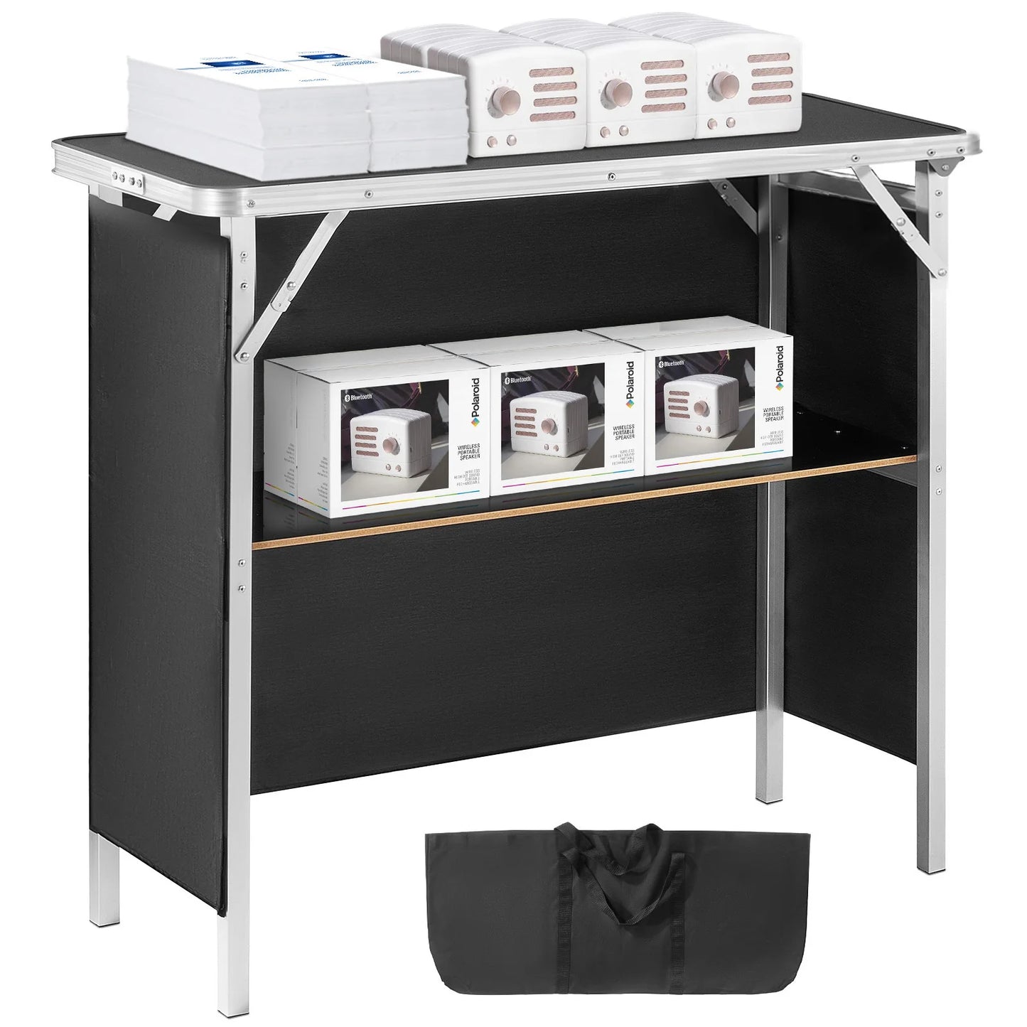 SucceBuy Folding Portable Bar Table With Carry Case And Shelf