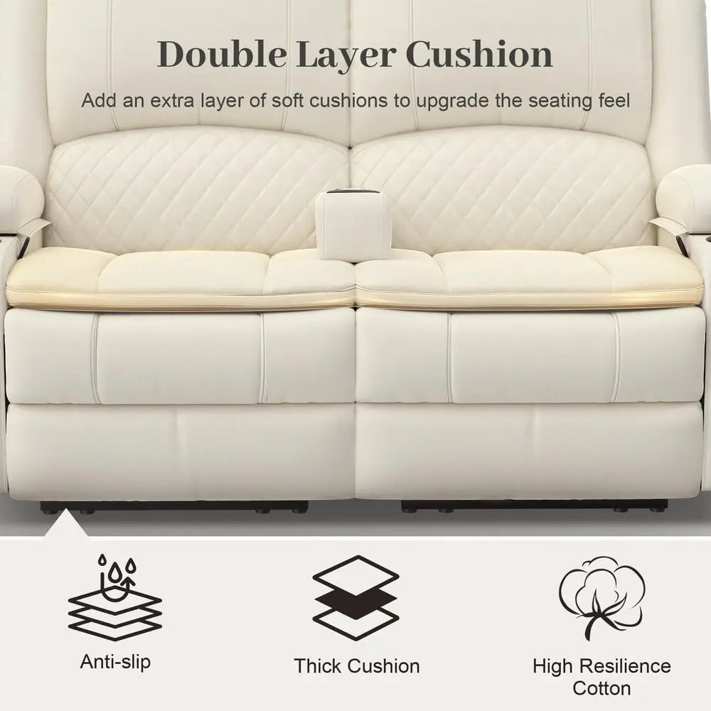 Loveseat Recliner Sofa, Manual Reclining Loveseat with Removable Armrest, PU Leather Double Recliner for RV with 2Tier Cushions
