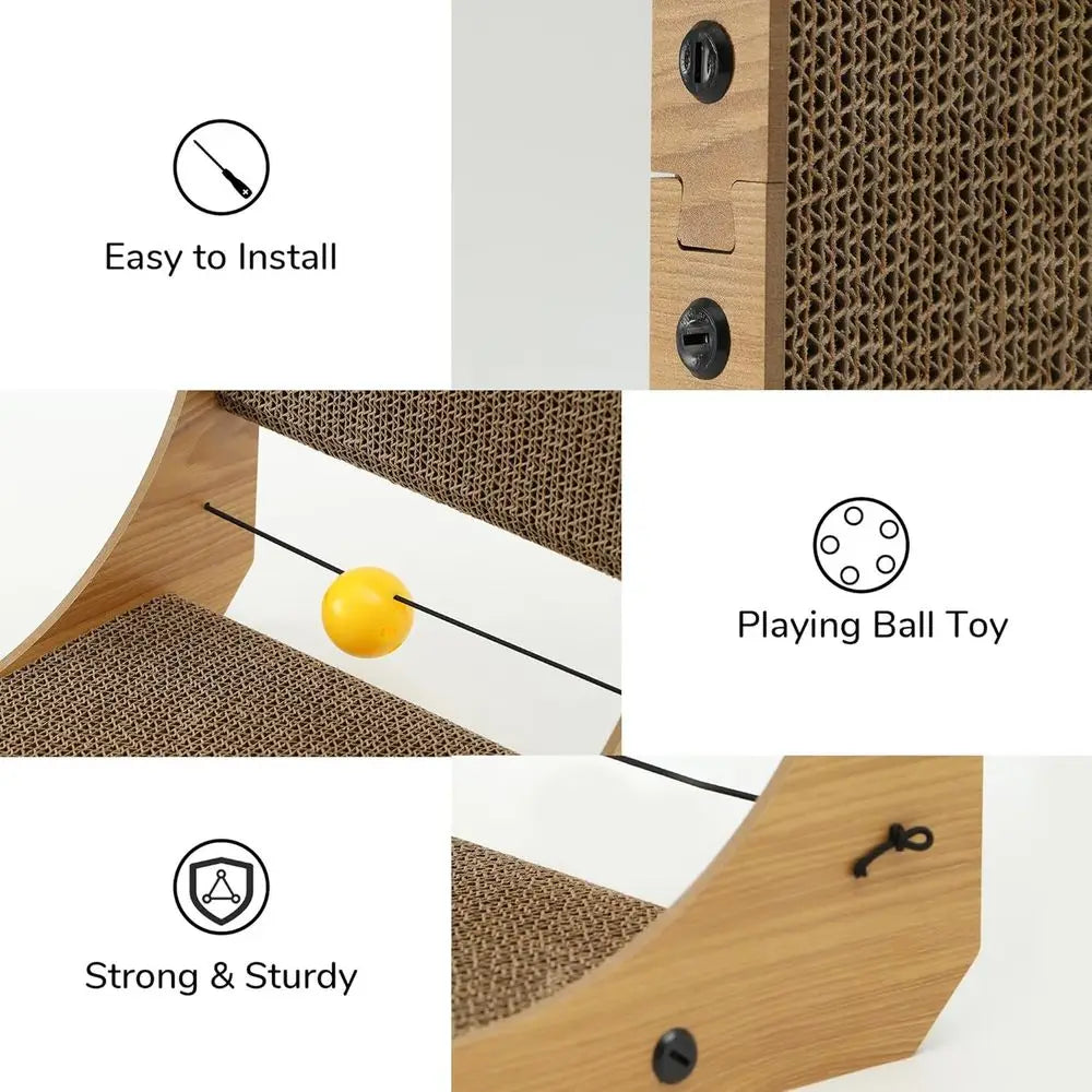18.9 Inch L Shape Cat Scratch Pad, Veal Cat Scratcher Wall Mounted, Cat Scratching Cardboard with Ball Toy for Indoor Cats