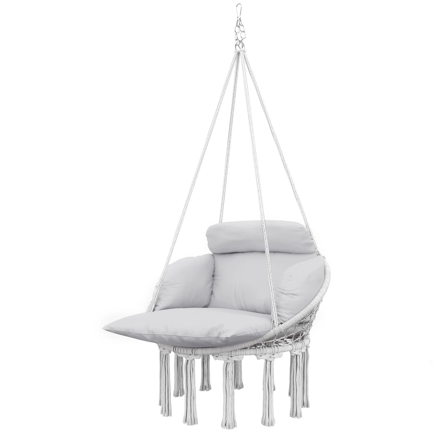 Hanging Hammock Chair with Cushion, Macrame Swing Chair, Gray
