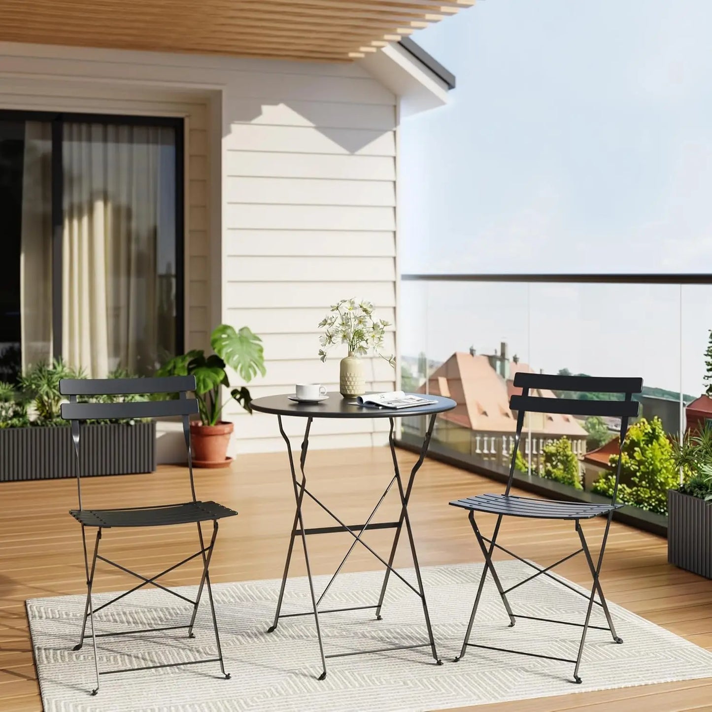 TWISTER.CK 3-Piece Patio Bistro Set Space-Saving Folding Table and Chairs