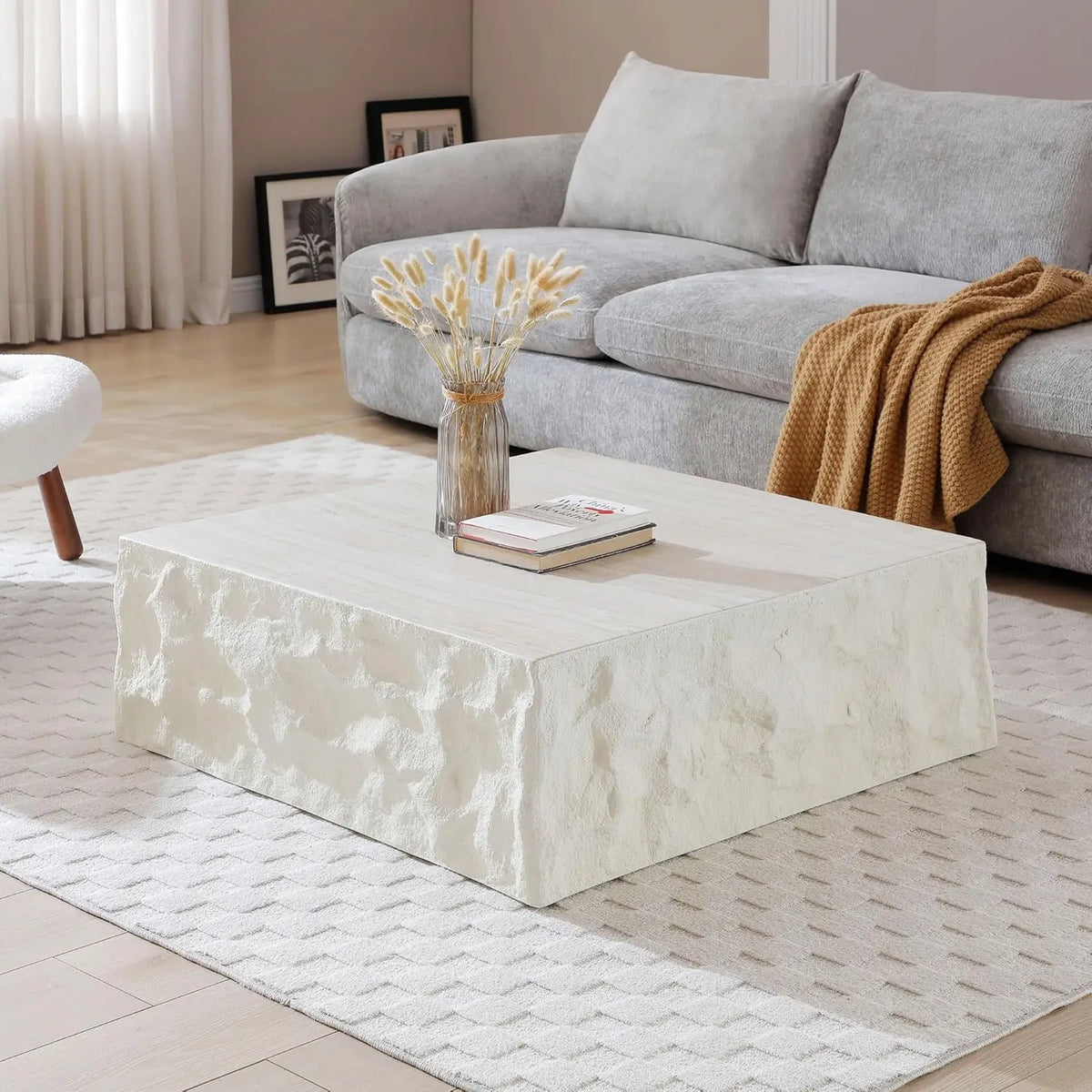 36" Oval Coffee Table, Modern Faux Stone Circle Center Table Accent Travertine Tea Table for Living Room, Magnesium, Customized