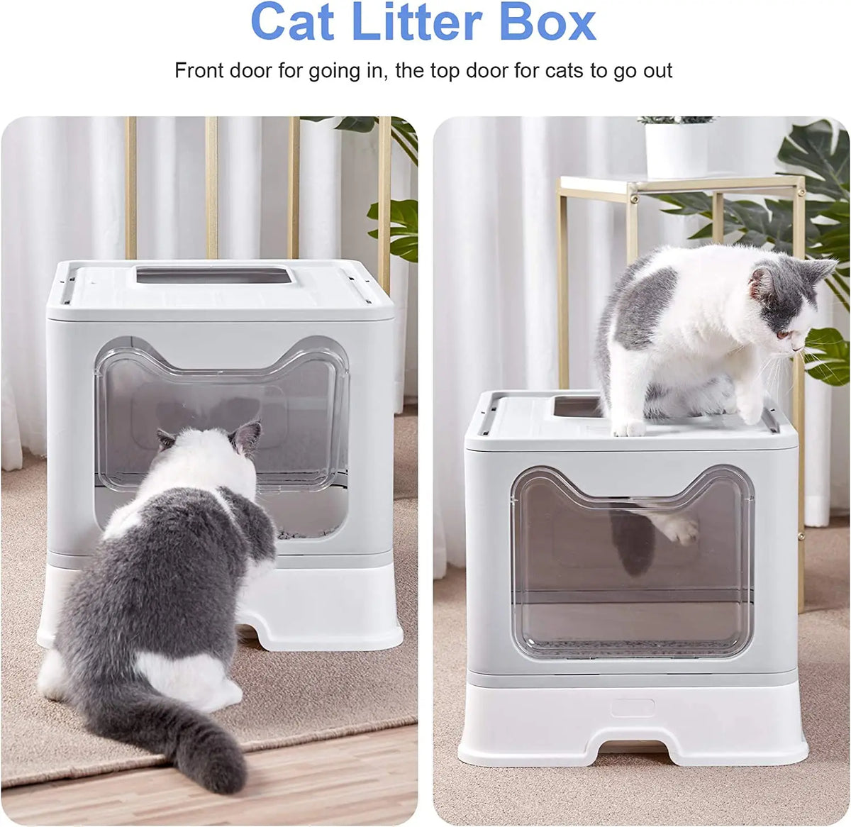 Foldable Hooded Cat Litter Box With Scoop And Storage Drawer