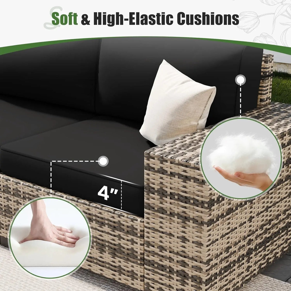 Outdoor Sectional Sofa Featuring Wide Armrests And Wicker Coffee Table