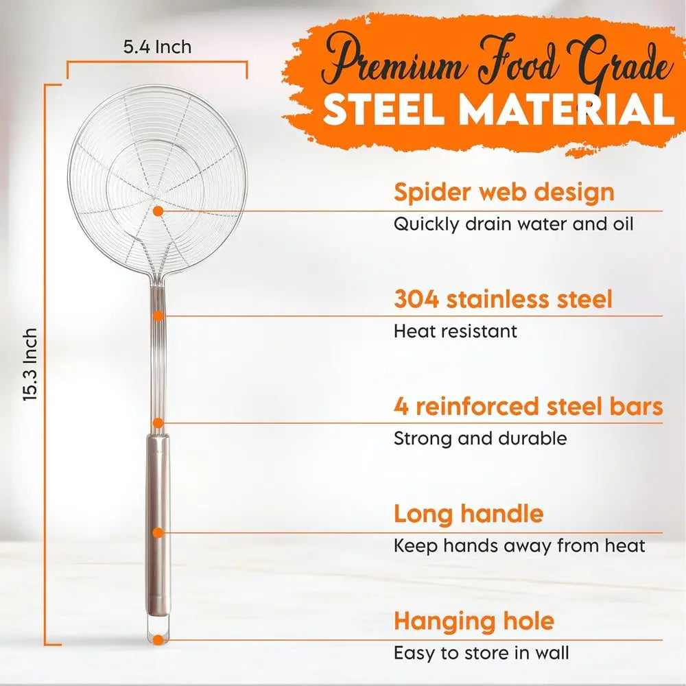 Stainless Steel Strainer Skimmer Ladle for Cooking and Frying Kitchen Utensils Wire Strainer Scoop Pasta Strainer with Handle De