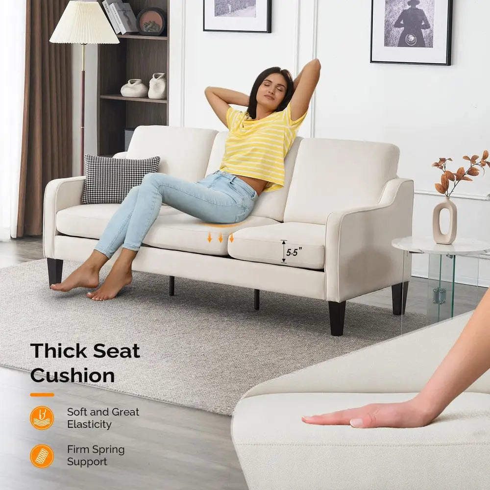 Small Couch Sofa 71 Comfy Couches for Living Room Beige 3 Seat Sofa Couch Mid Century Modern Sofa Furniture Couches with Scoope
