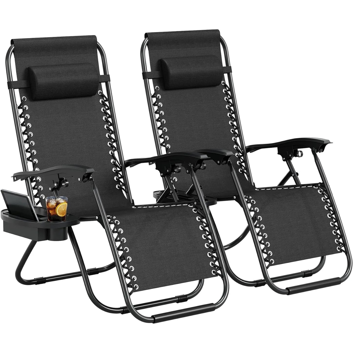 HiMISS 2 Pack Zero Gravity Beach Chairs With Cup Holder Tray