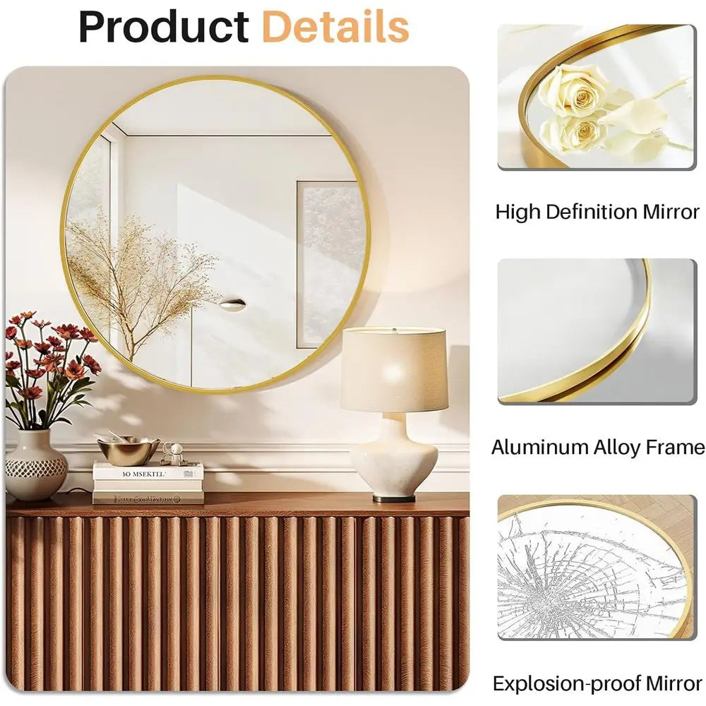 Round Vanity Mirror With Tempered Glass For Wall Mounting