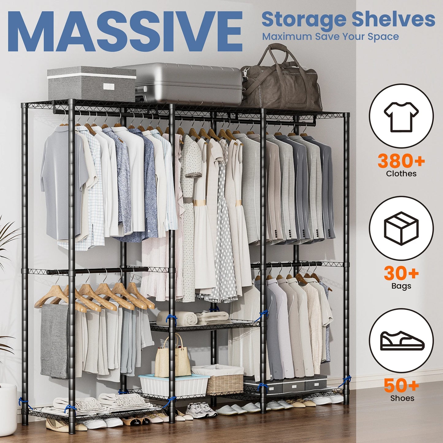 Heavy Duty Freestanding Clothes Rack Storage Organizer 960lb Capacity