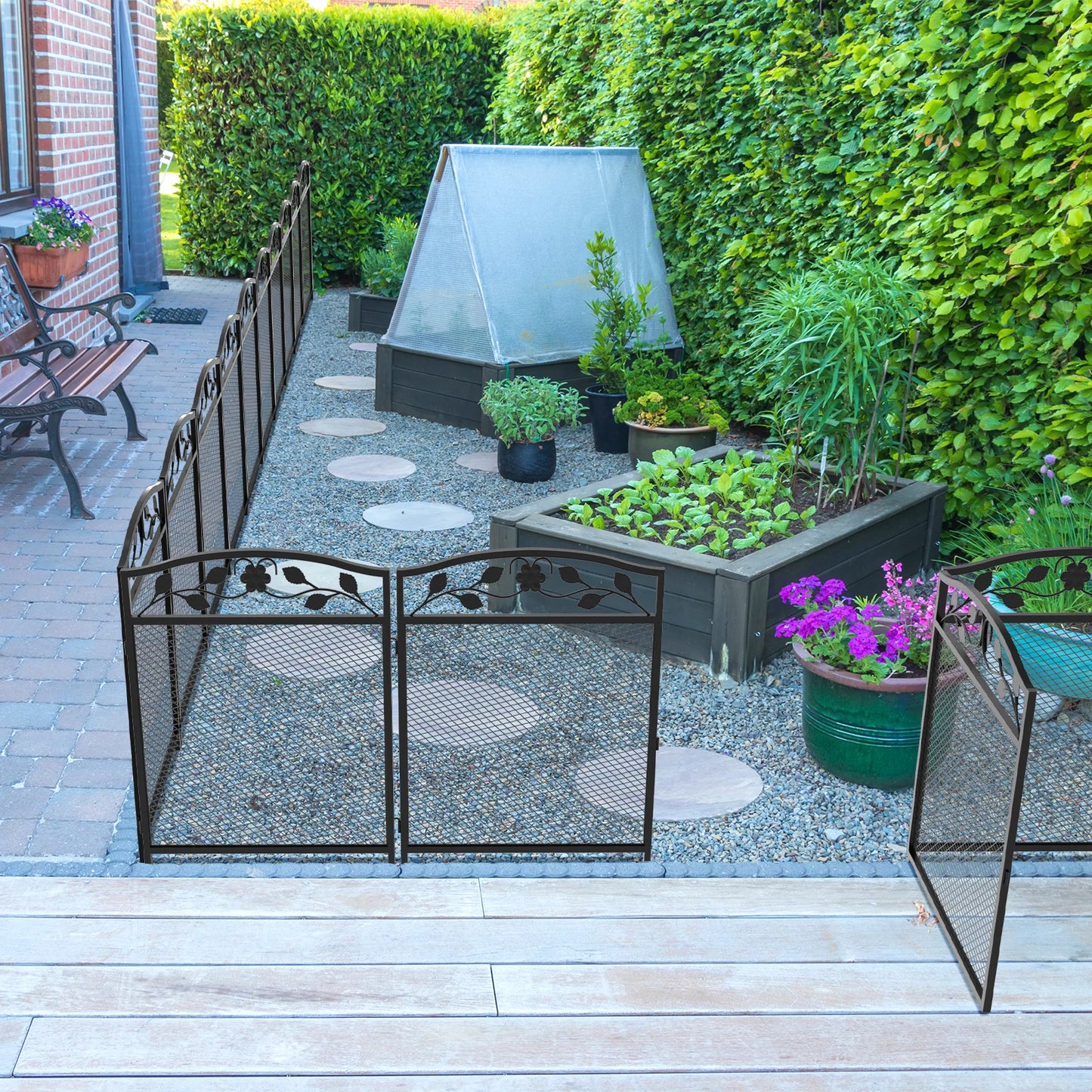Decorative Iron Garden Fence Panels Lawn Border Outdoor Barrier