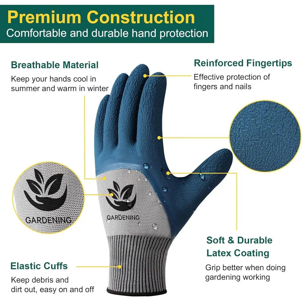 6 Pairs Latex Gardening Gloves with Grip, Protective Work Gloves for Lawn Yard