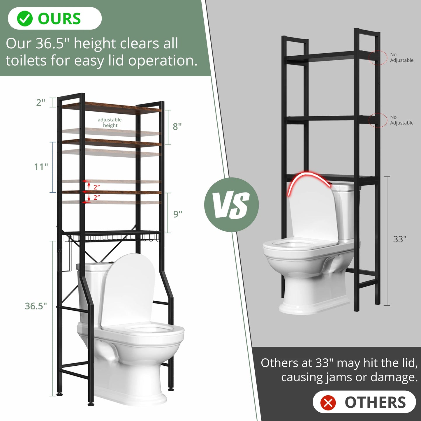 JHK 4 Tier Freestanding Bathroom Over Toilet Storage Organizer Rack