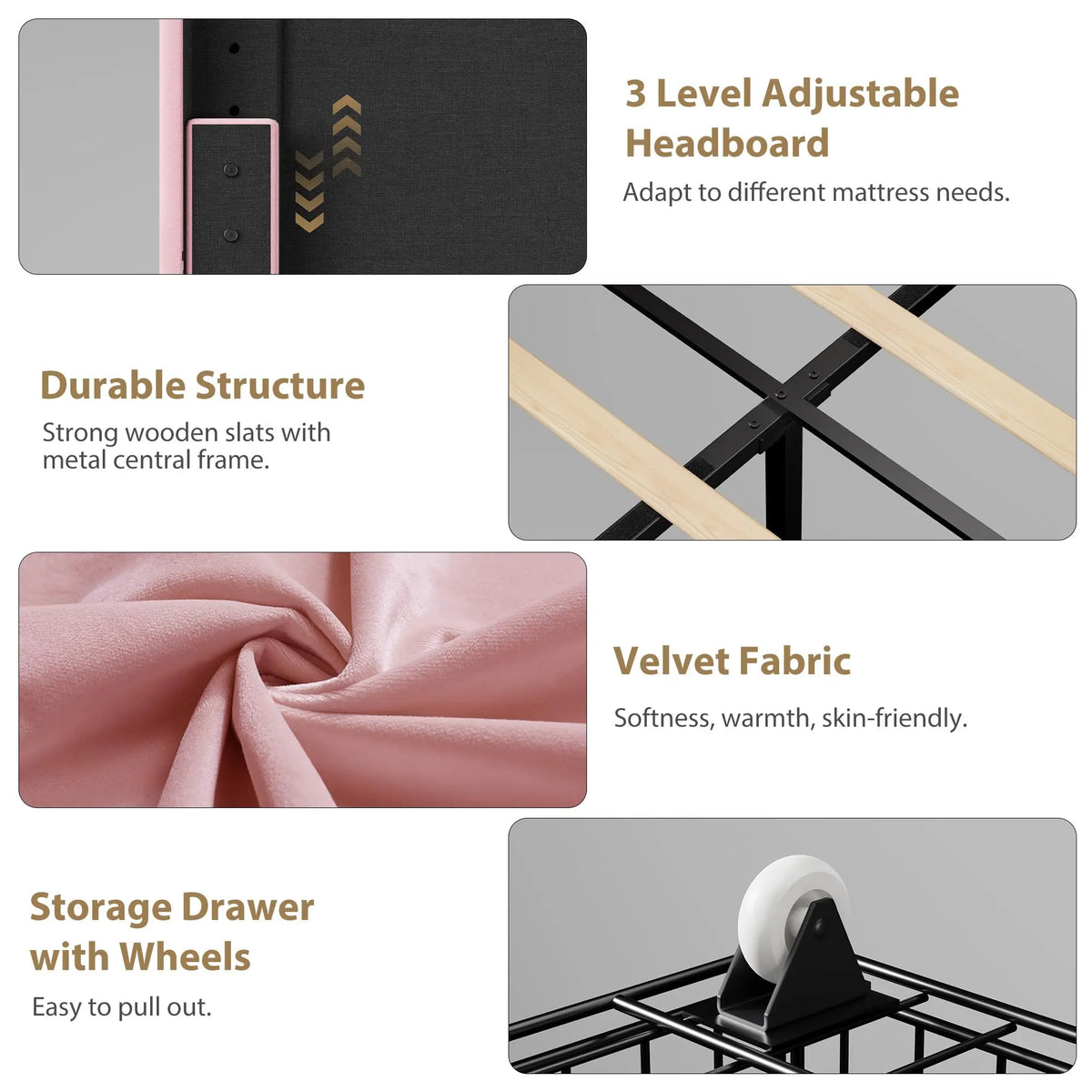 HiMiss Upholstered LED Bed Frame With Storage Drawers