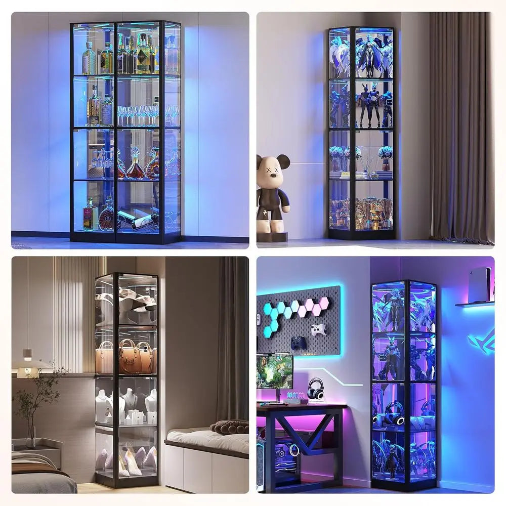 LED Lit Glass Display Cabinet For Collectibles And Decorative Items