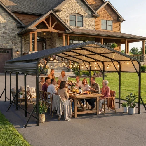 Metal Carport,Garage with Upgraded Triangle Reinforced Frame&4 Poles,Galvanized Steel Hardtop Roof