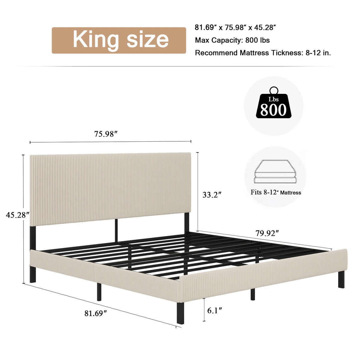 Upholstered Platform Bed Frame With Tall Headboard Easy Assembly