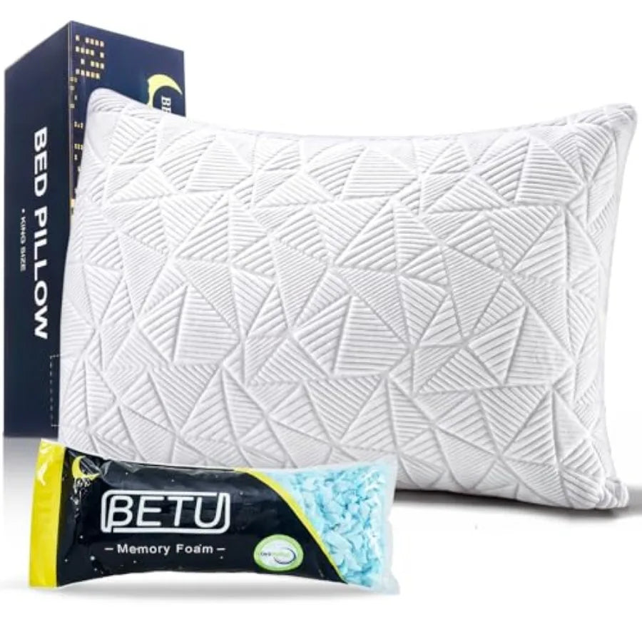 Cooling Pillow, Shredded Memory Foam Pillow for Hot Sleepers, Adjustable Firm Soft Support Pillows, Cool Bed Pillows for Side B