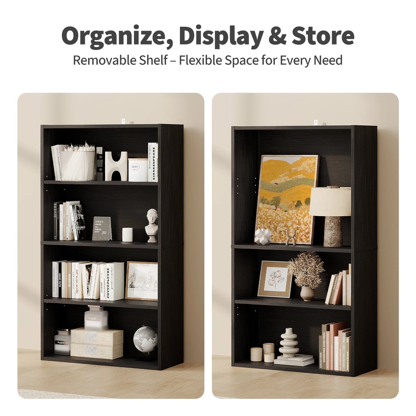 JHK Modern Wooden Bookcase Open Floor Standing Storage Unit