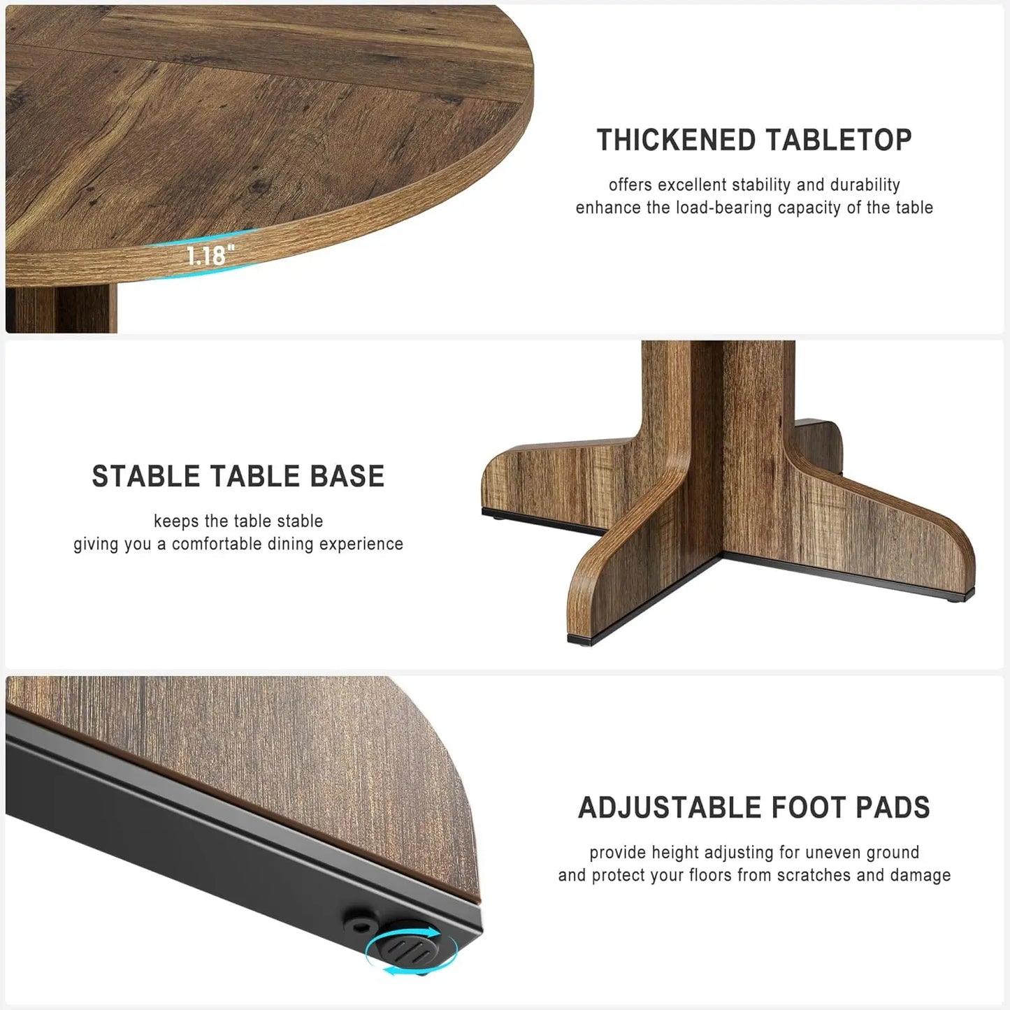 Studyset Round Dining Table for Four Farmhouse Kitchen