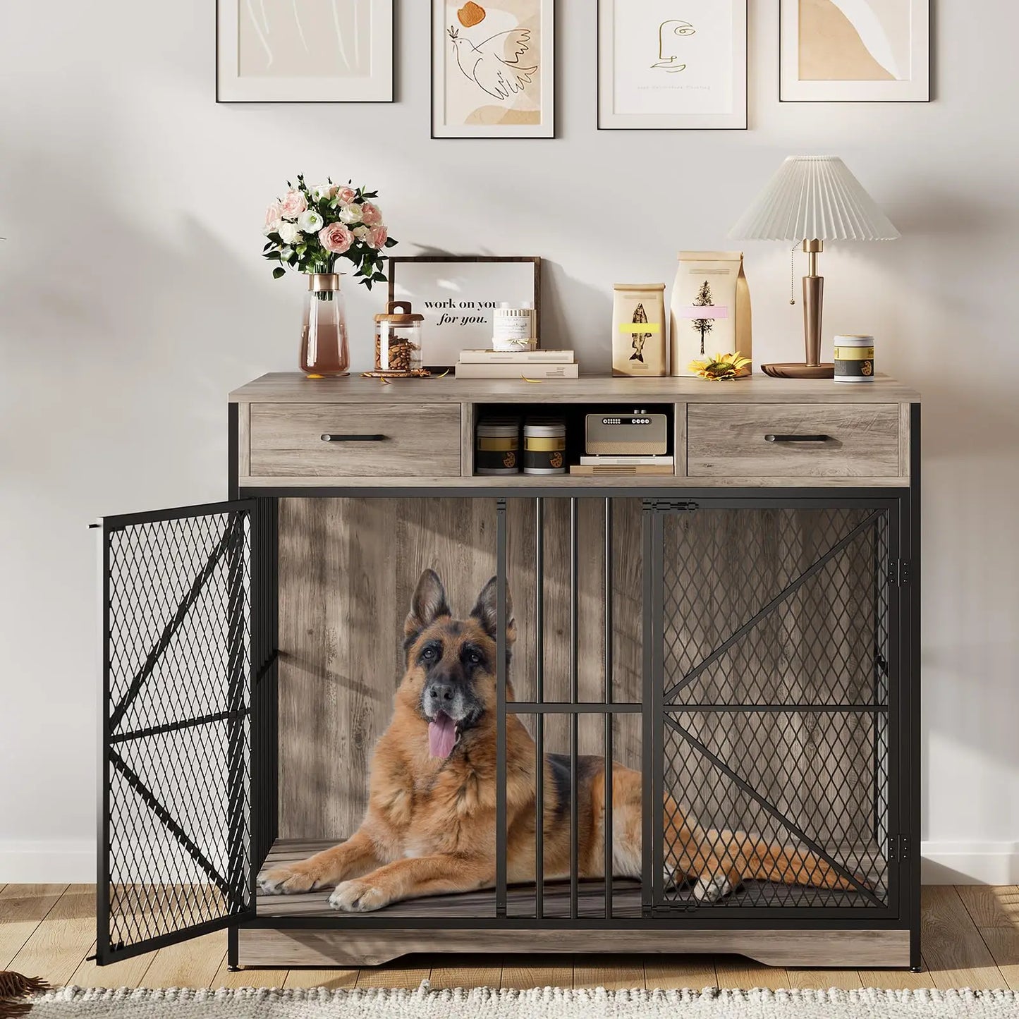 Studyset Dog Crate Furniture With Drawers And Double Doors