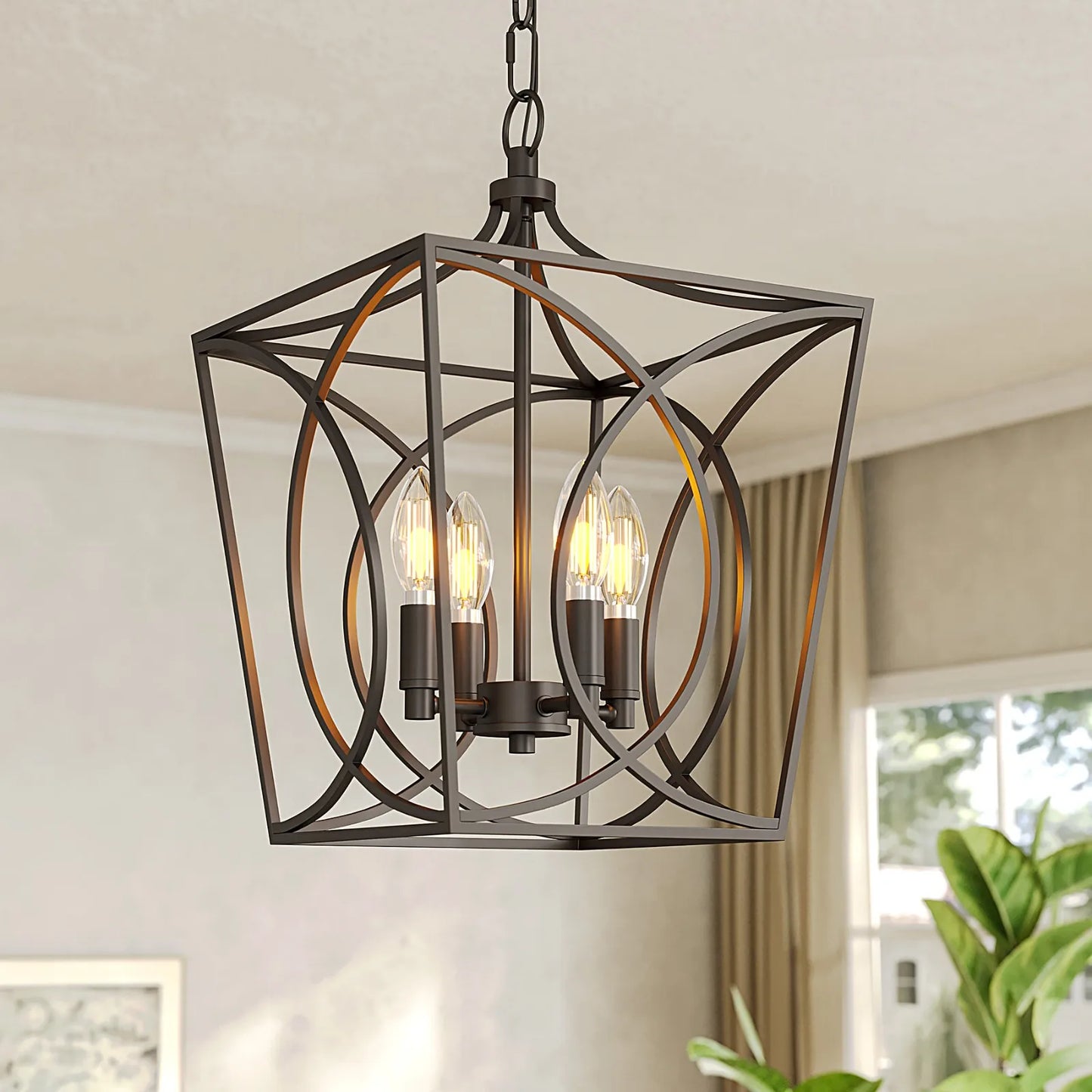 Tribesigns 4 Light Farmhouse Chandelier Rustic Metal Cage Pendant Light