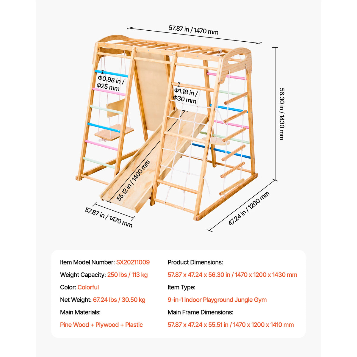 SucceBuy Indoor Wooden Playground Jungle Gym With Climbing Slide