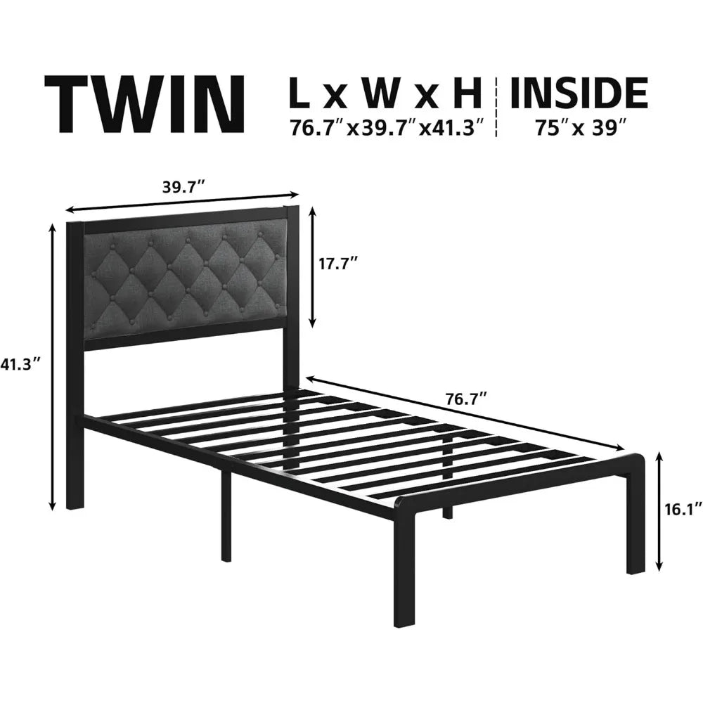 Fluest Linen Upholstered Twin Bed Frame With Headboard And Storage