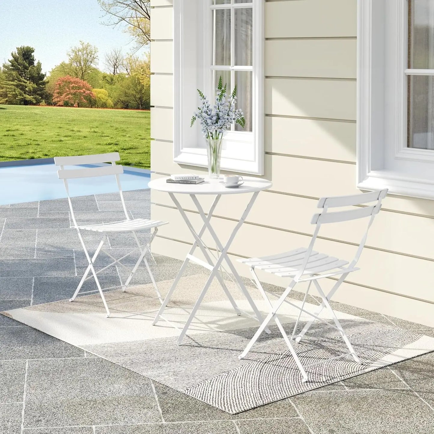 TWISTER.CK Patio Bistro Set, Folding Metal Table And Chairs