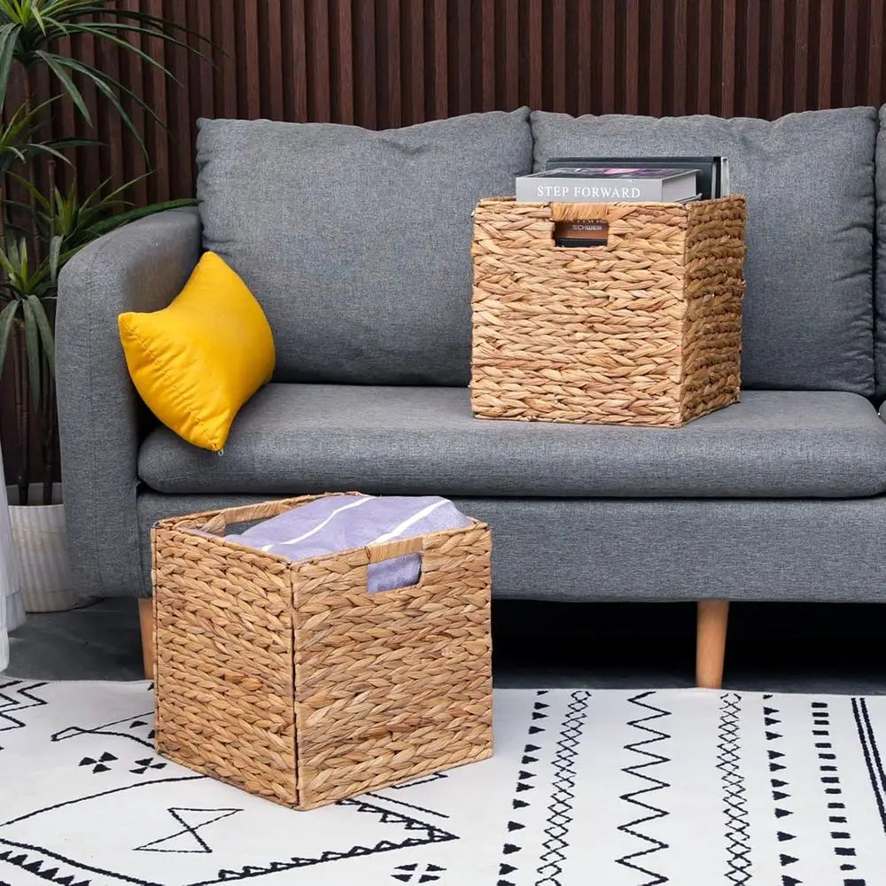 Storage Basket Set of 2, 12x12x12 Inch - Handmade Woven Basket for Closet, Shel Organization & Decor