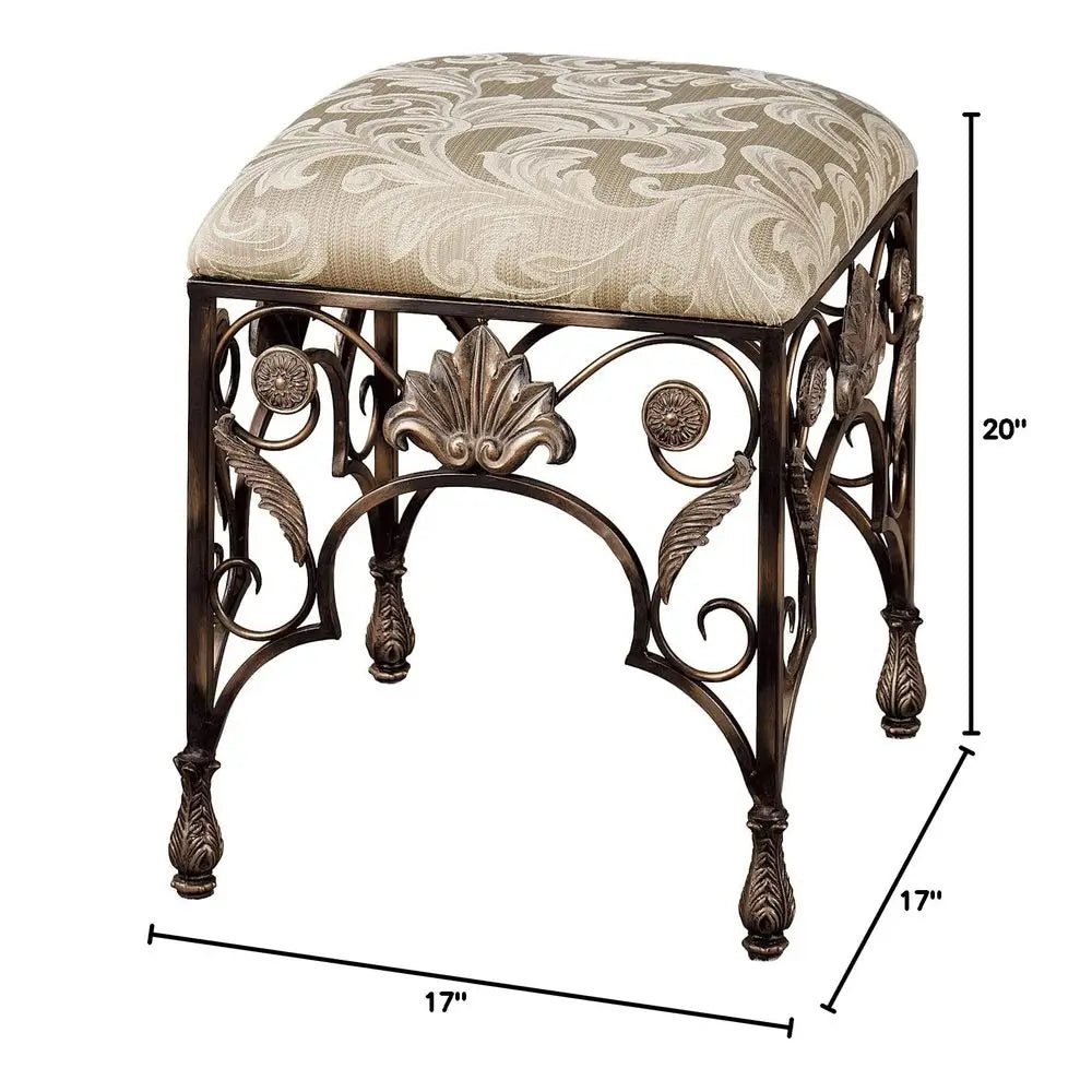 of Class Elegant Raina Upholstered Square Vanity Stool for Bedroom, Bathroom, Hallway