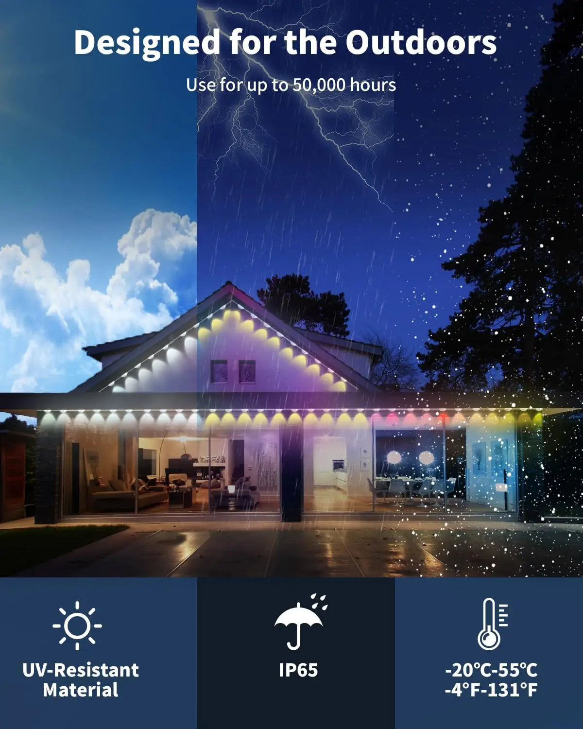 Permanent Outdoor Lights Pro LEDs Beam Angle Smart Decor DIY Scene Modes IP65 Waterproof Voice Control Christmas House Lighting
