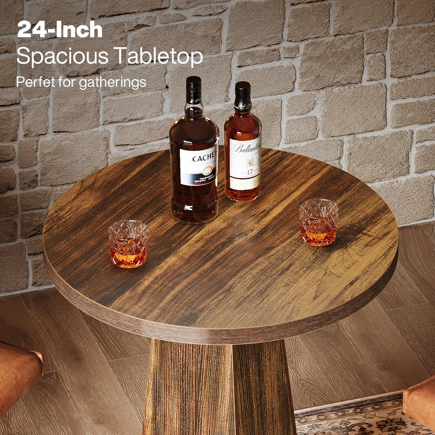 Tribesigns Round Bar Table, 37.4" High Pub Table with Metal Footrest, Drink Bar Station for Small Bars, Dining Room, Kitchen, Brown (Only Table)