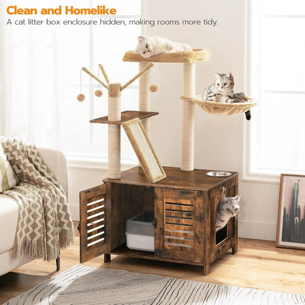 Cat Tree With Litter Box Enclosure And Scratching Posts