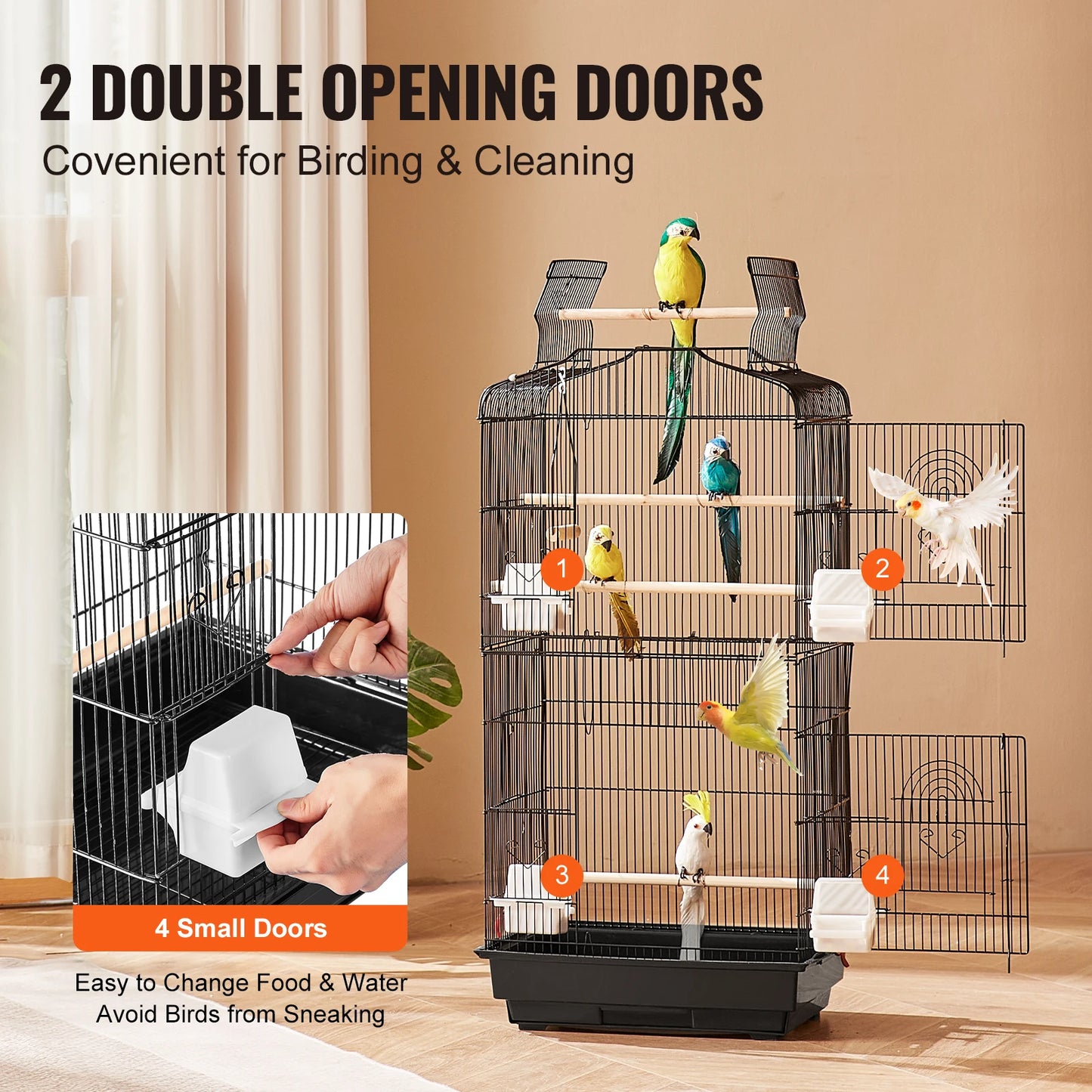 Hanging Bird Cage For Parrots With Swing And Perch