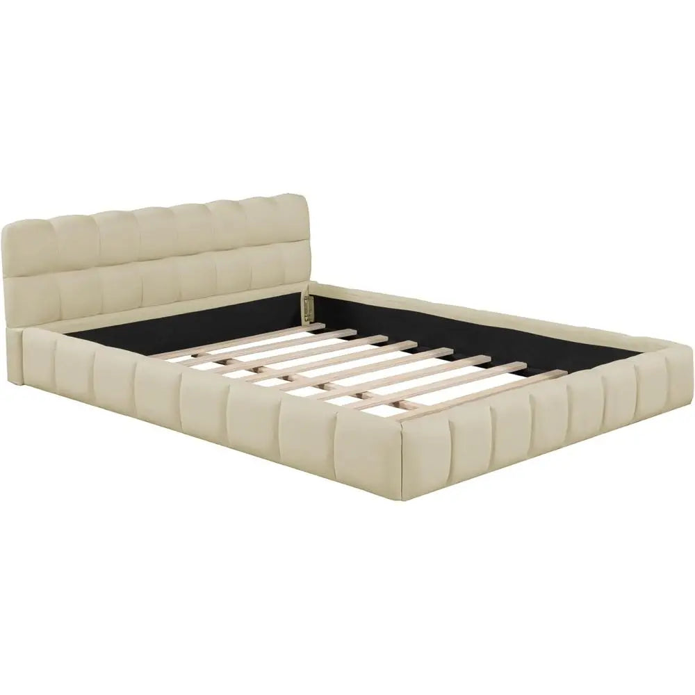 Queen Size Upholstered Platform Bed with Thick Fabric and Solid Wood, Suitable for Kids and Adults Bedroom Furniture (Beige/Grou