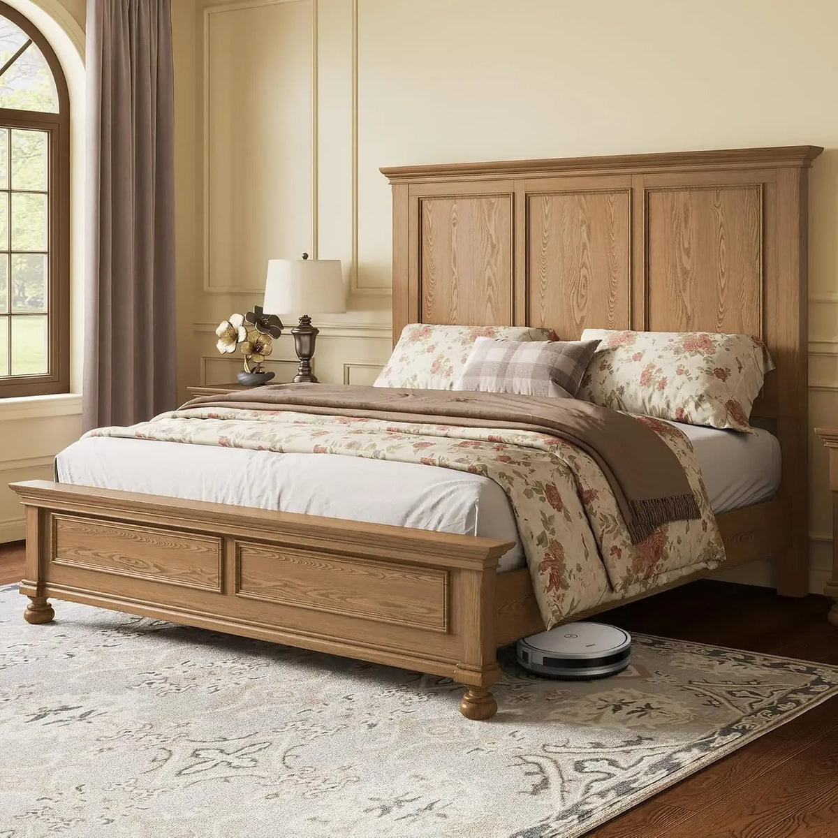 Solid Wood King Bed Frame With Modern Bedroom Headboard Furniture