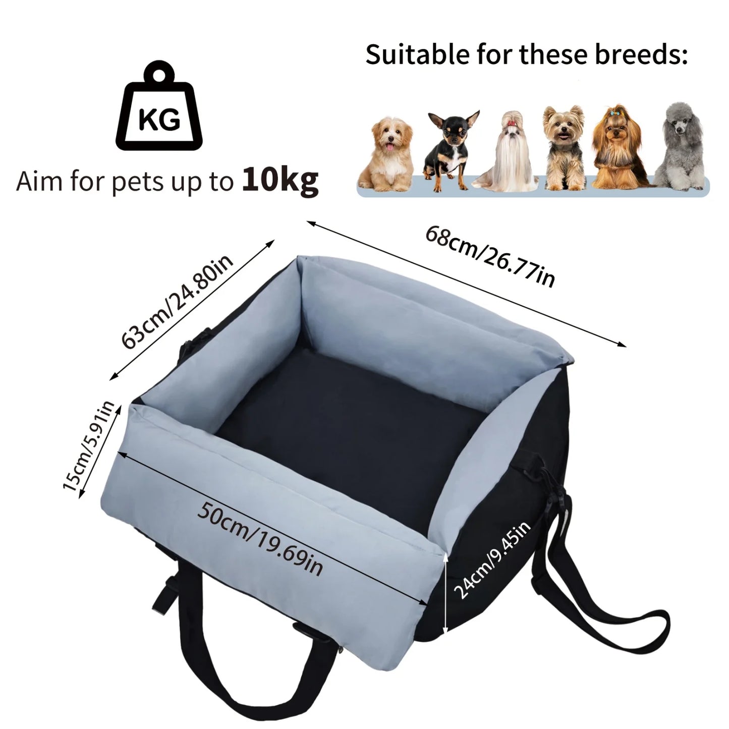 Soft Pet Car Travel Carrier Bed With Safety Belt And Storage Pocket For Small Dogs