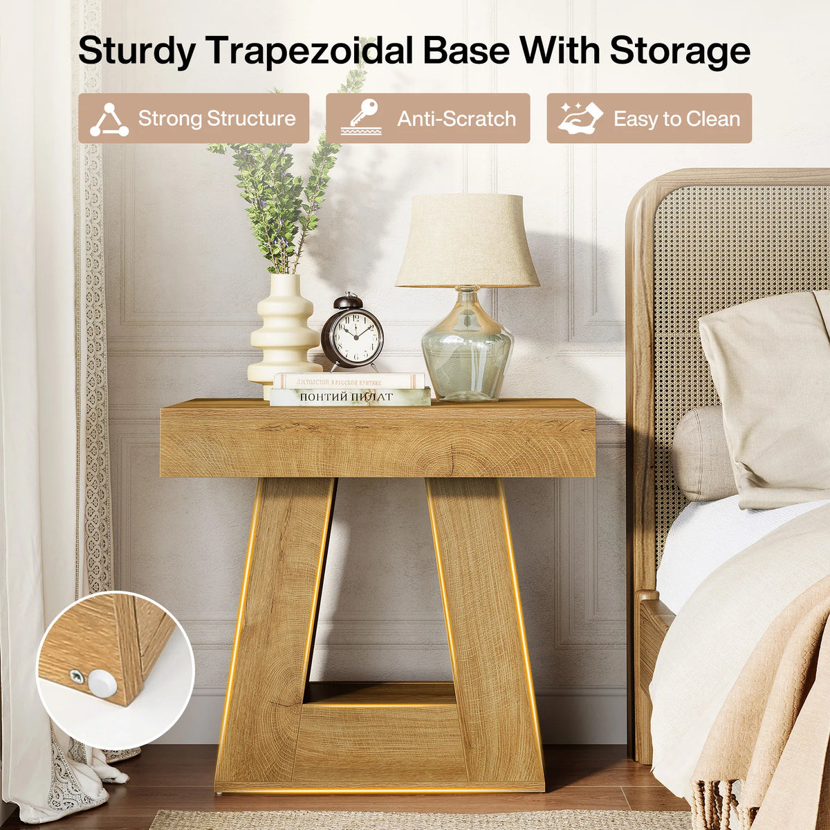 Tribesigns Side Table, 2-Tier Narrow Wooden End Table with Trapezoid Base, Farmhouse Small Nightstand for Living Room, Bedroom