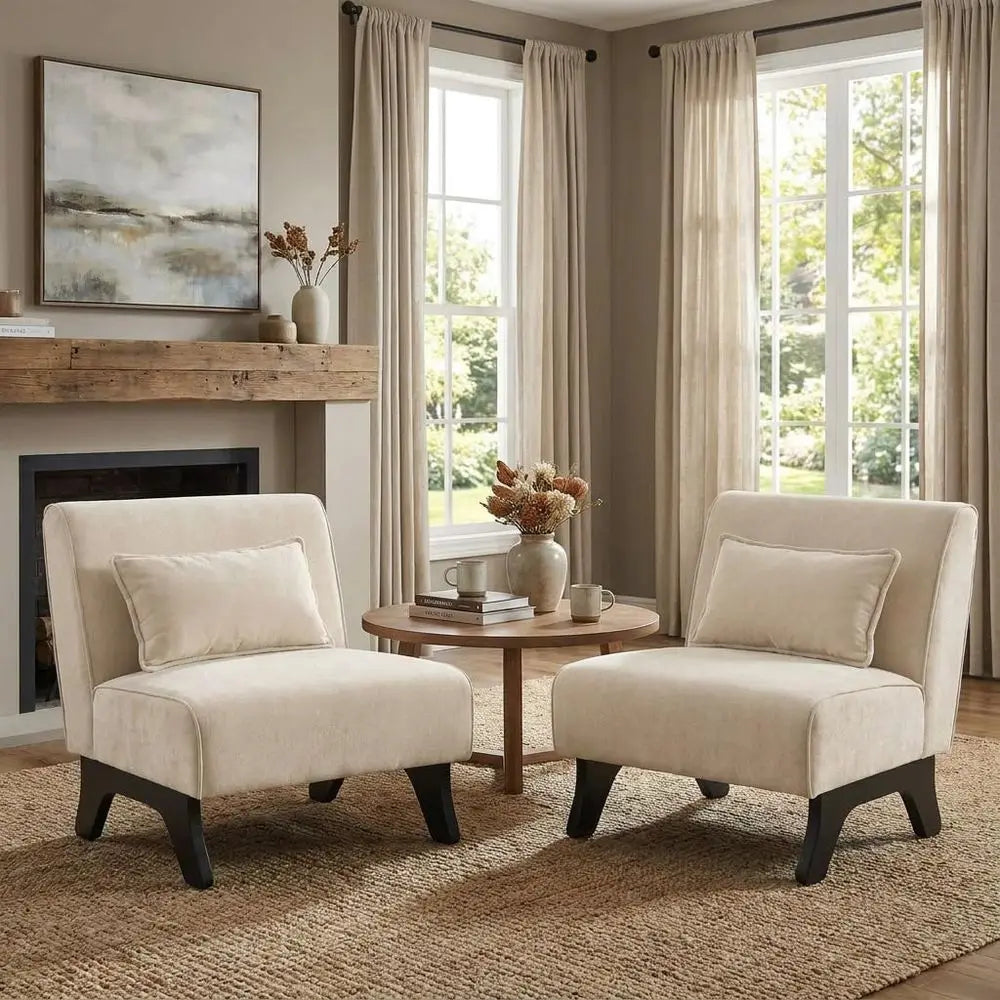 Set Of 2 Upholstered Accent Chairs With Wooden Legs And Pillows