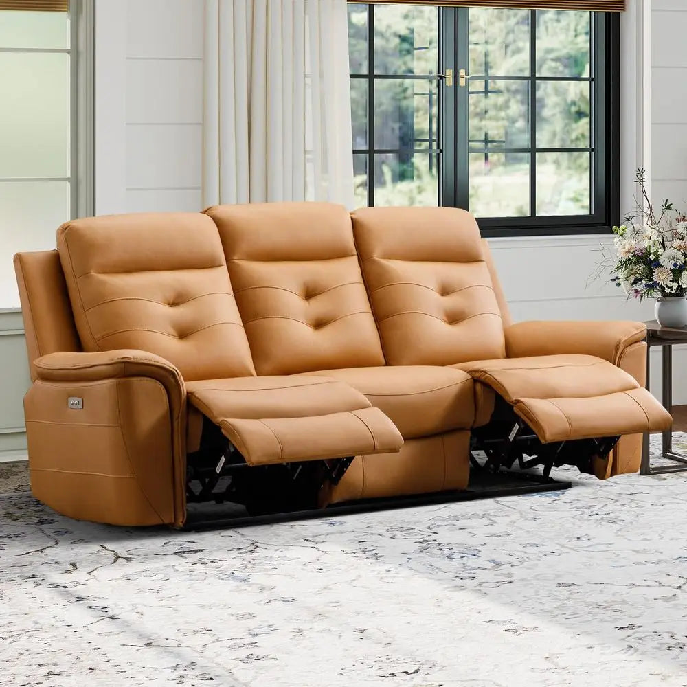 Power Recliner Sofa Couch, Breathable Faux Leather Reclining Couches with USB Charging Port, Overstuffed Armrest and Backrest,