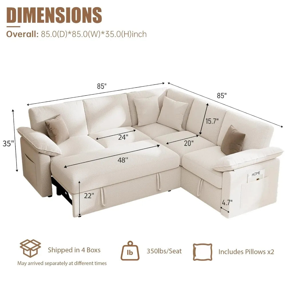 85" Modular Sectional Sofa with Pull Out Bed, L Shaped Couch with Storage, 5-Seater Sleeper Sofa, Sectional Couches, Customized