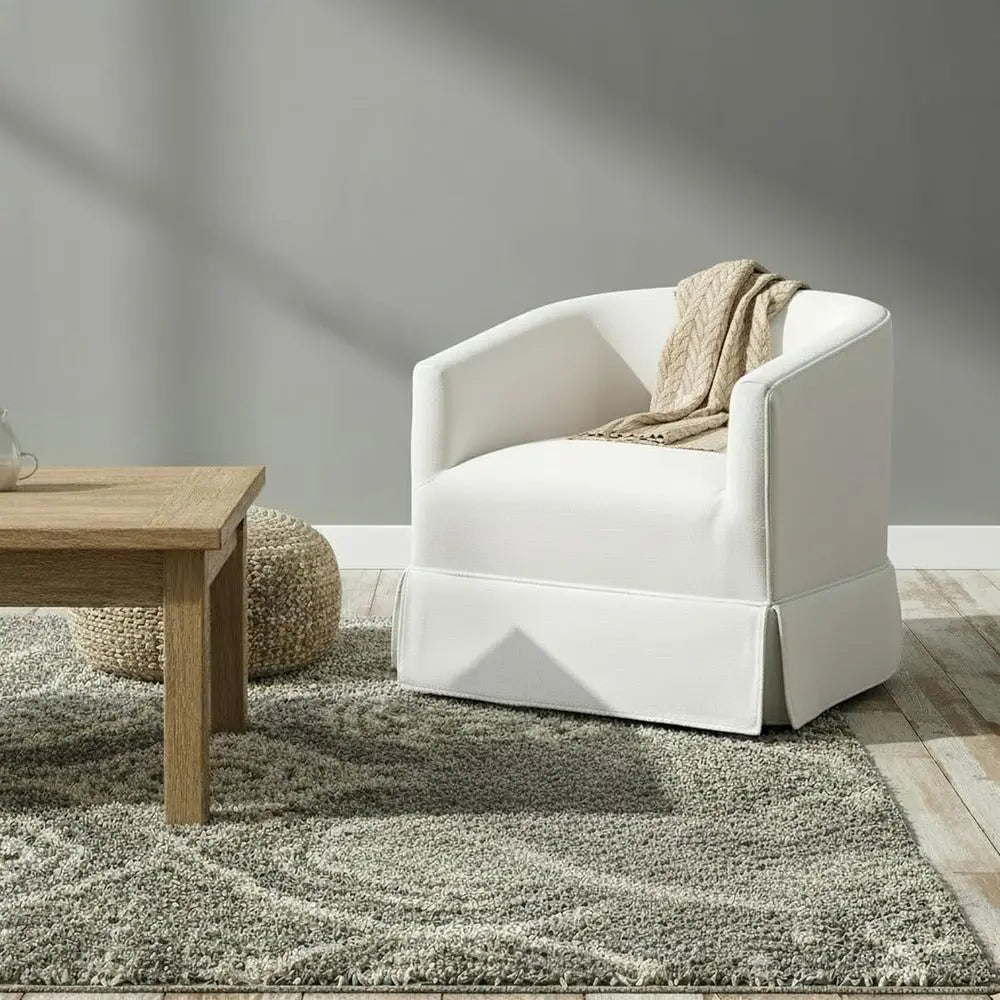 Upholstered Swivel Accent Barrel Chair With Skirted Base
