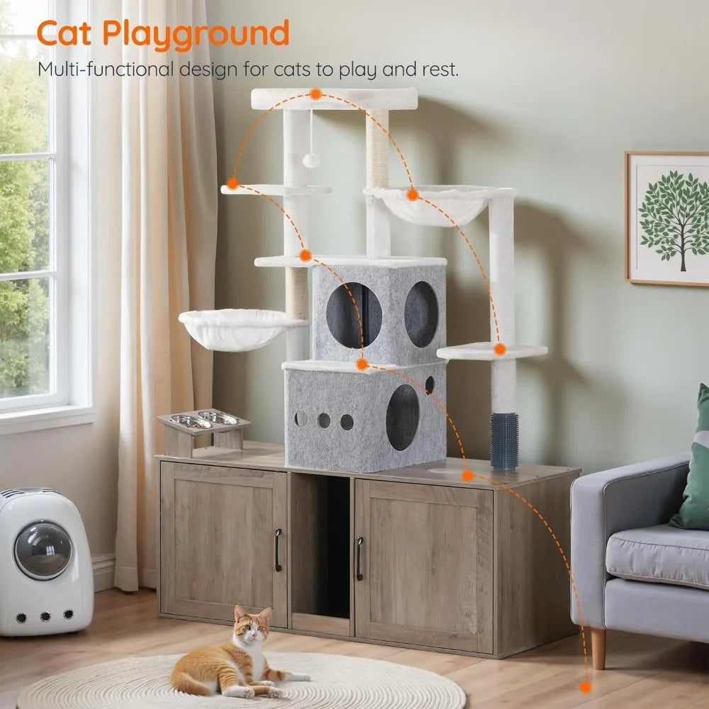 Multi Functional Cat Tree With Hidden Litter Box Enclosure