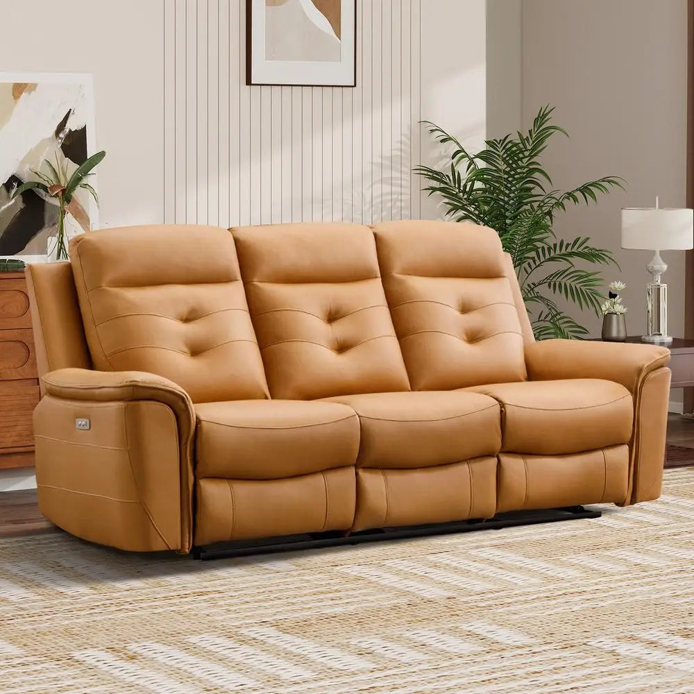 Power Recliner Sofa Couch, Breathable Faux Leather Reclining Couches with USB Charging Port, Overstuffed Armrest and Backrest,