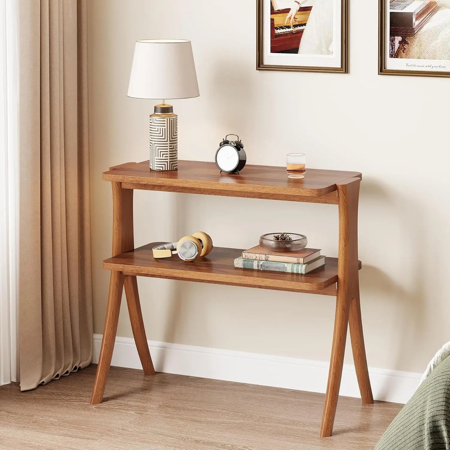 Little Tree Side Table With 2-Tier Storage, Farmhouse End Table
