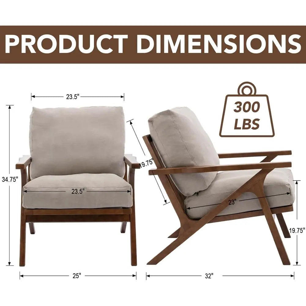 Modern Upholstered Accent Chair With Removable Cushions And Wood Frame