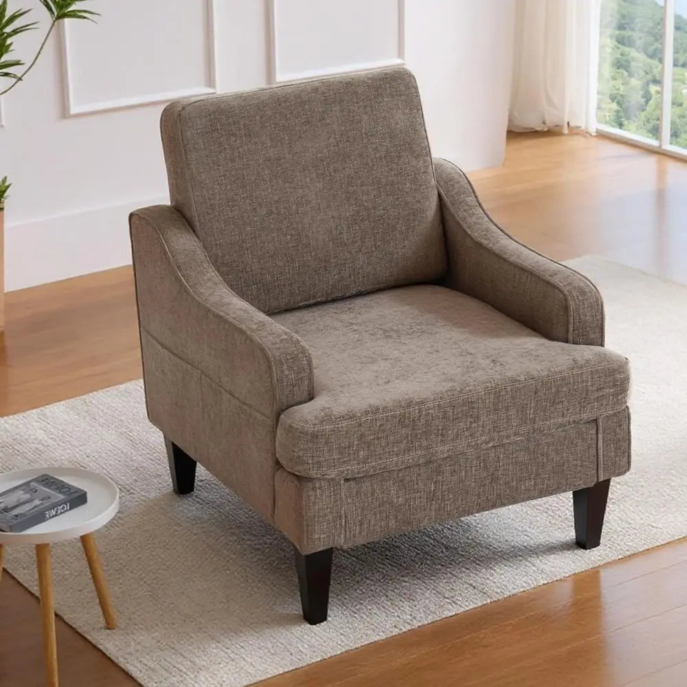 Upholstered Chenille Accent Chair With Wood Frame for Living Room