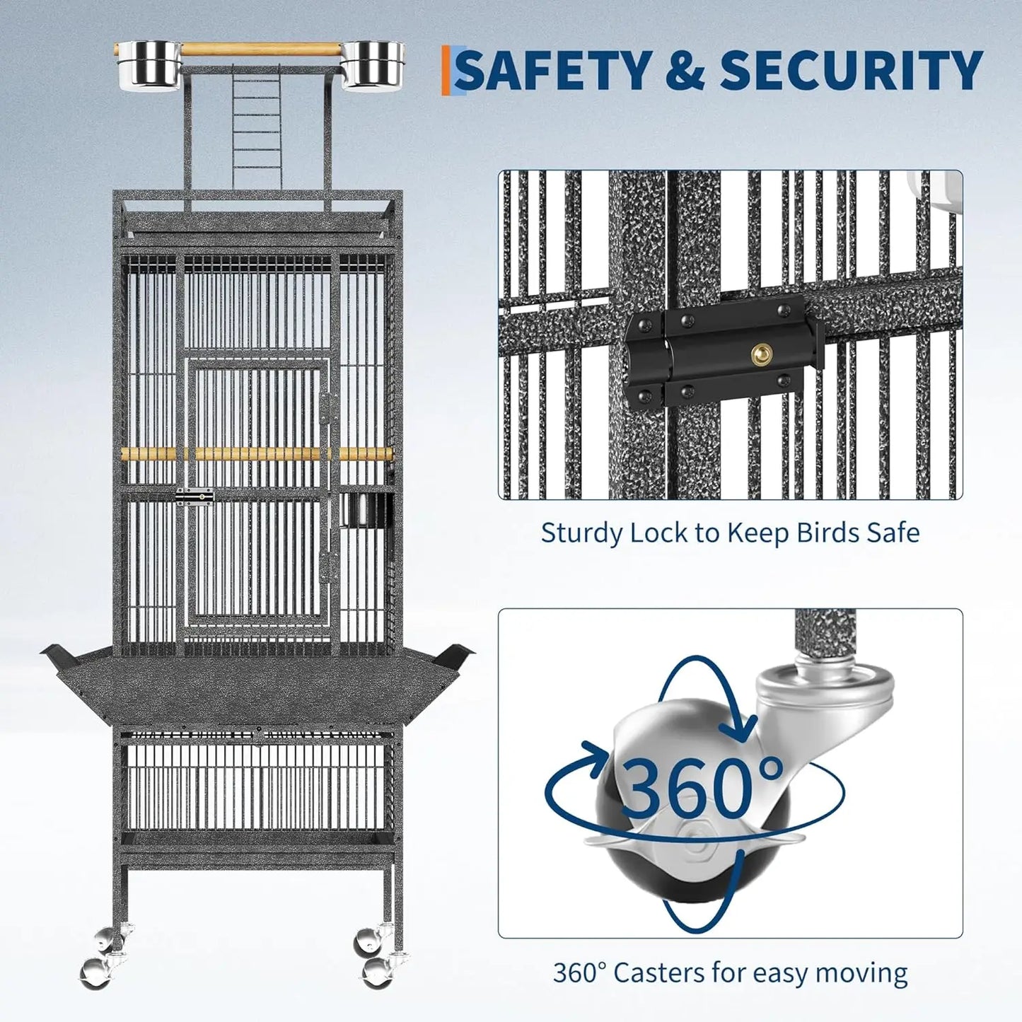 HiMISS Large Metal Parakeet Cage With Play Top And Feeder
